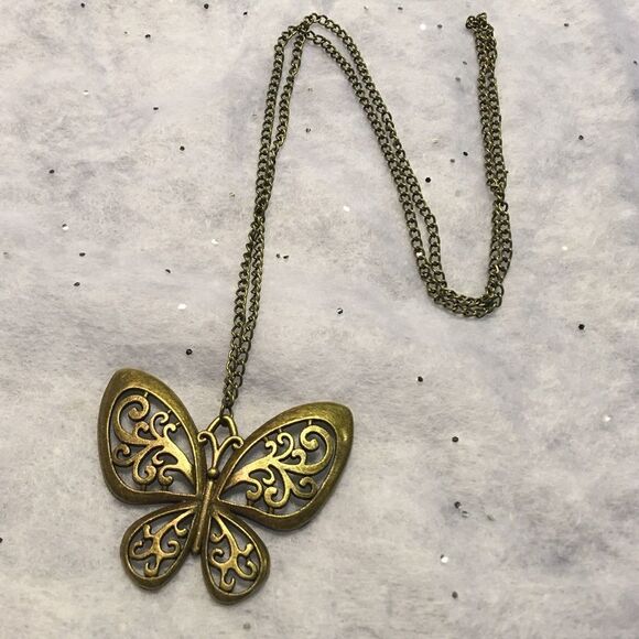 (O2) Bronze Butterfly Necklace - Picture 1 of 2